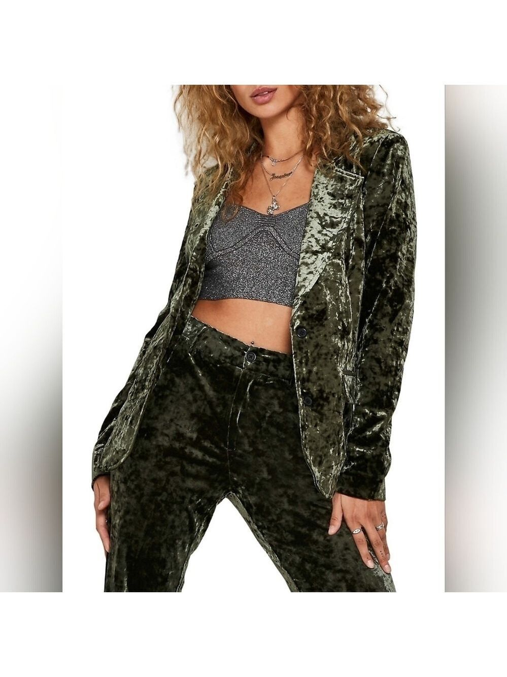 Noisy May Stuart Crushed Velvet Blazer